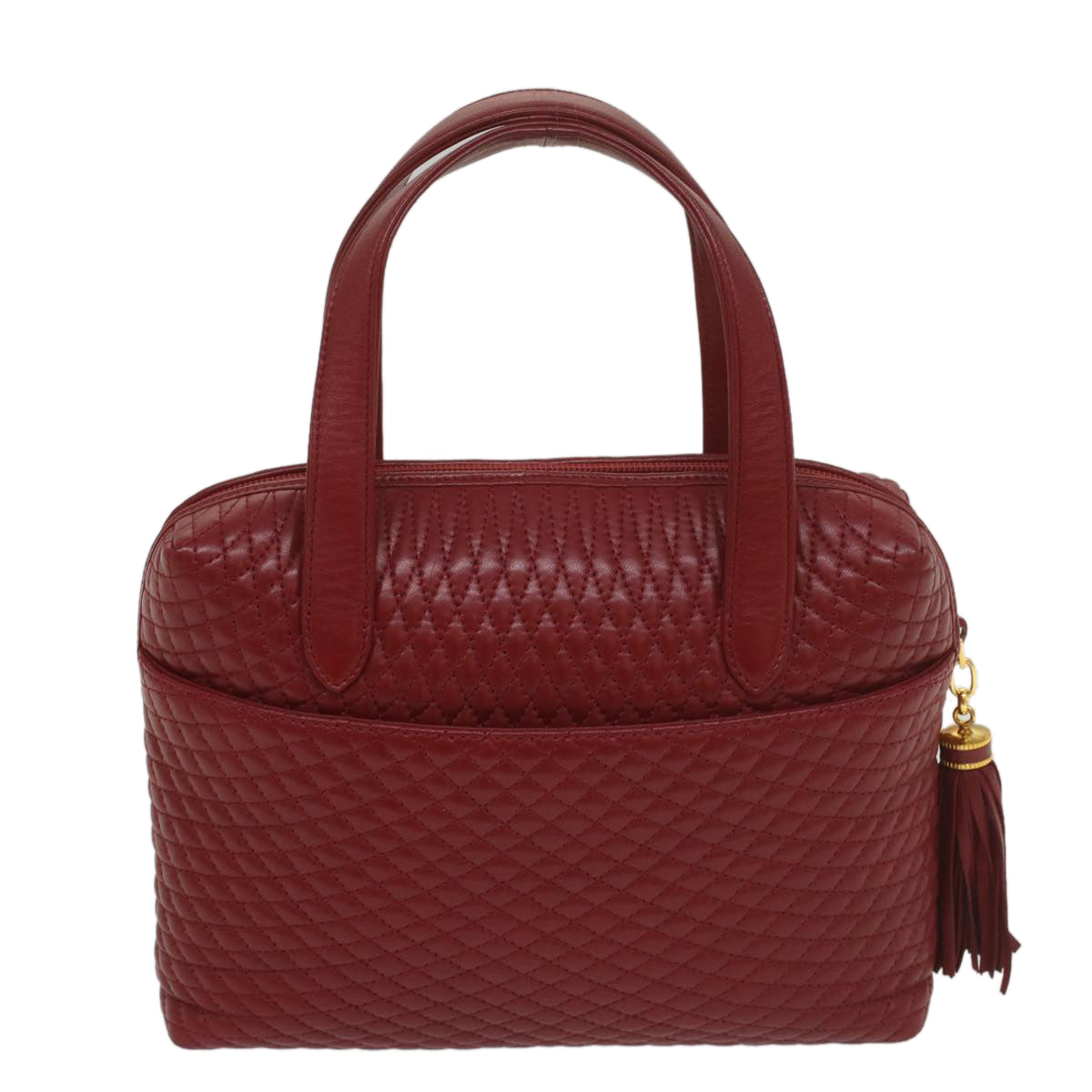 BALLY Quilted Hand Bag Leather Red Auth yk8917