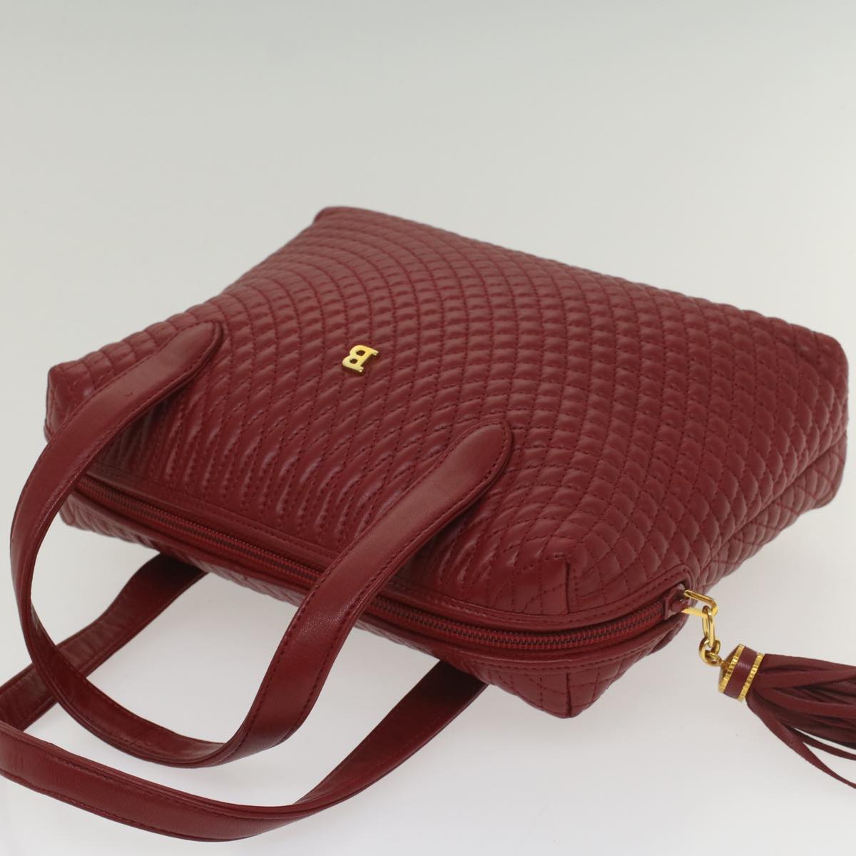 BALLY Quilted Hand Bag Leather Red Auth yk8917