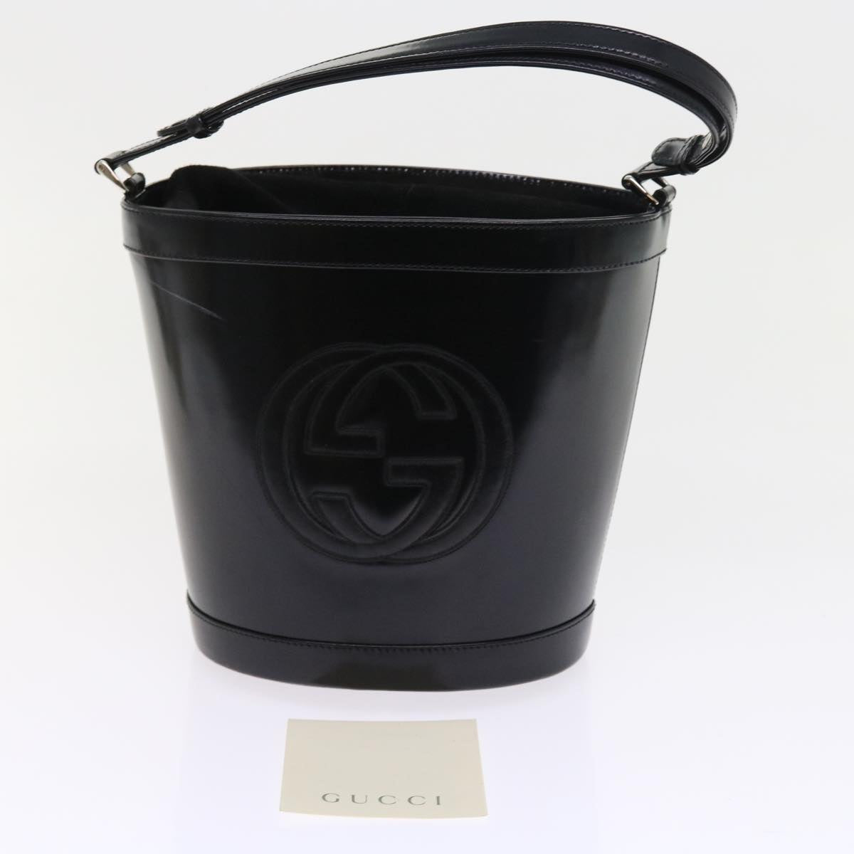 GUCCI Interlocking Shoulder Bag Patent leather Black Auth yk8931