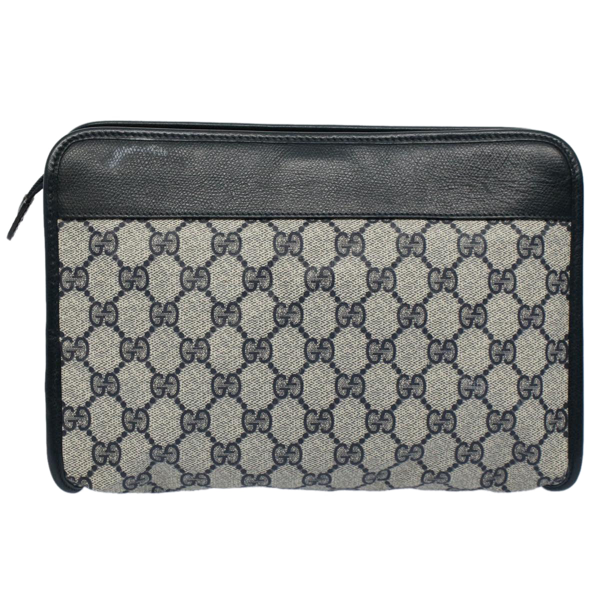 GUCCI GG Supreme Clutch Bag PVC Leather Navy Gray 014 115 Auth yk8933 - 0