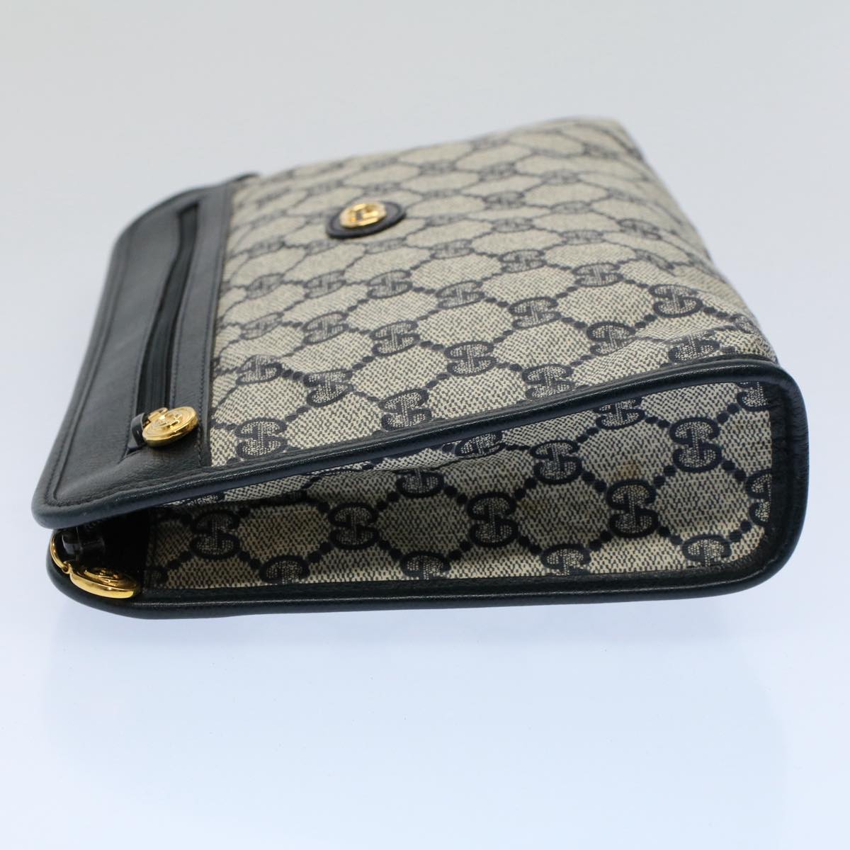 GUCCI GG Supreme Clutch Bag PVC Leather Navy Gray 014 115 Auth yk8933