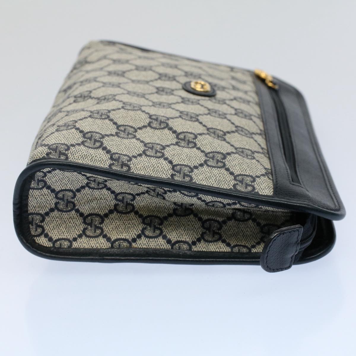 GUCCI GG Supreme Clutch Bag PVC Leather Navy Gray 014 115 Auth yk8933