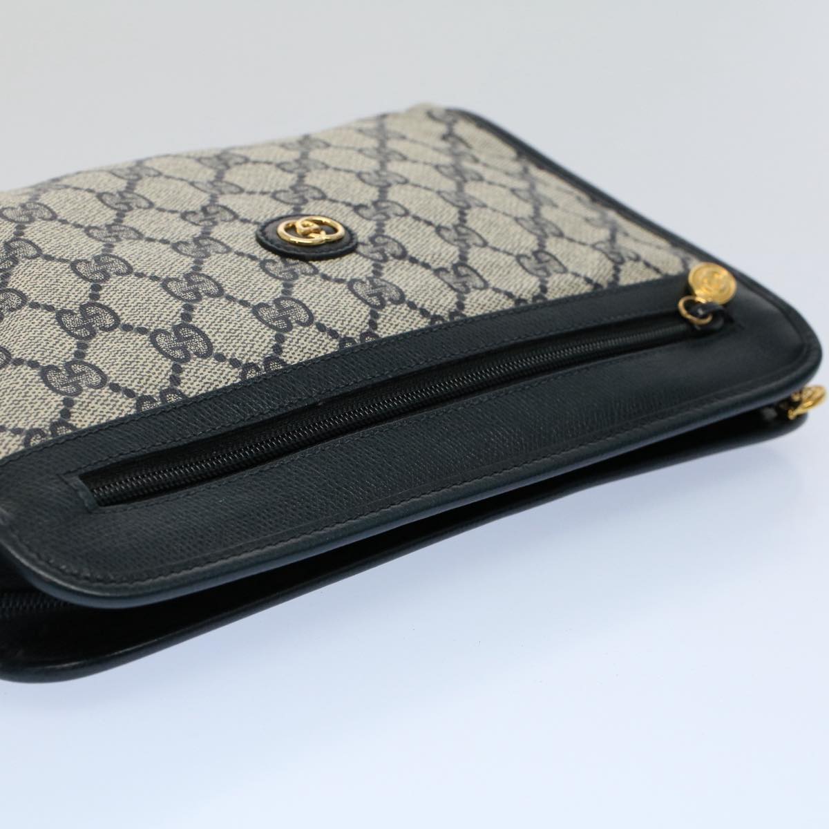 GUCCI GG Supreme Clutch Bag PVC Leather Navy Gray 014 115 Auth yk8933