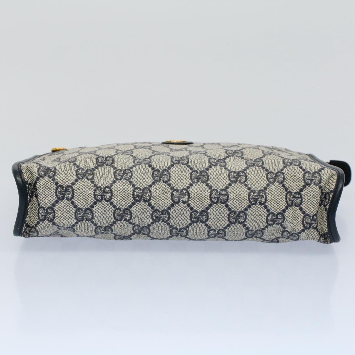 GUCCI GG Supreme Clutch Bag PVC Leather Navy Gray 014 115 Auth yk8933