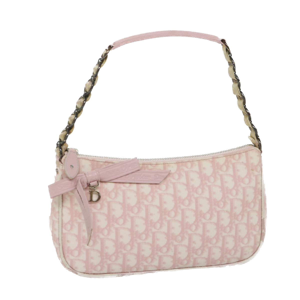 Christian Dior Trotter Canvas Shoulder Bag Pink Auth yk8953