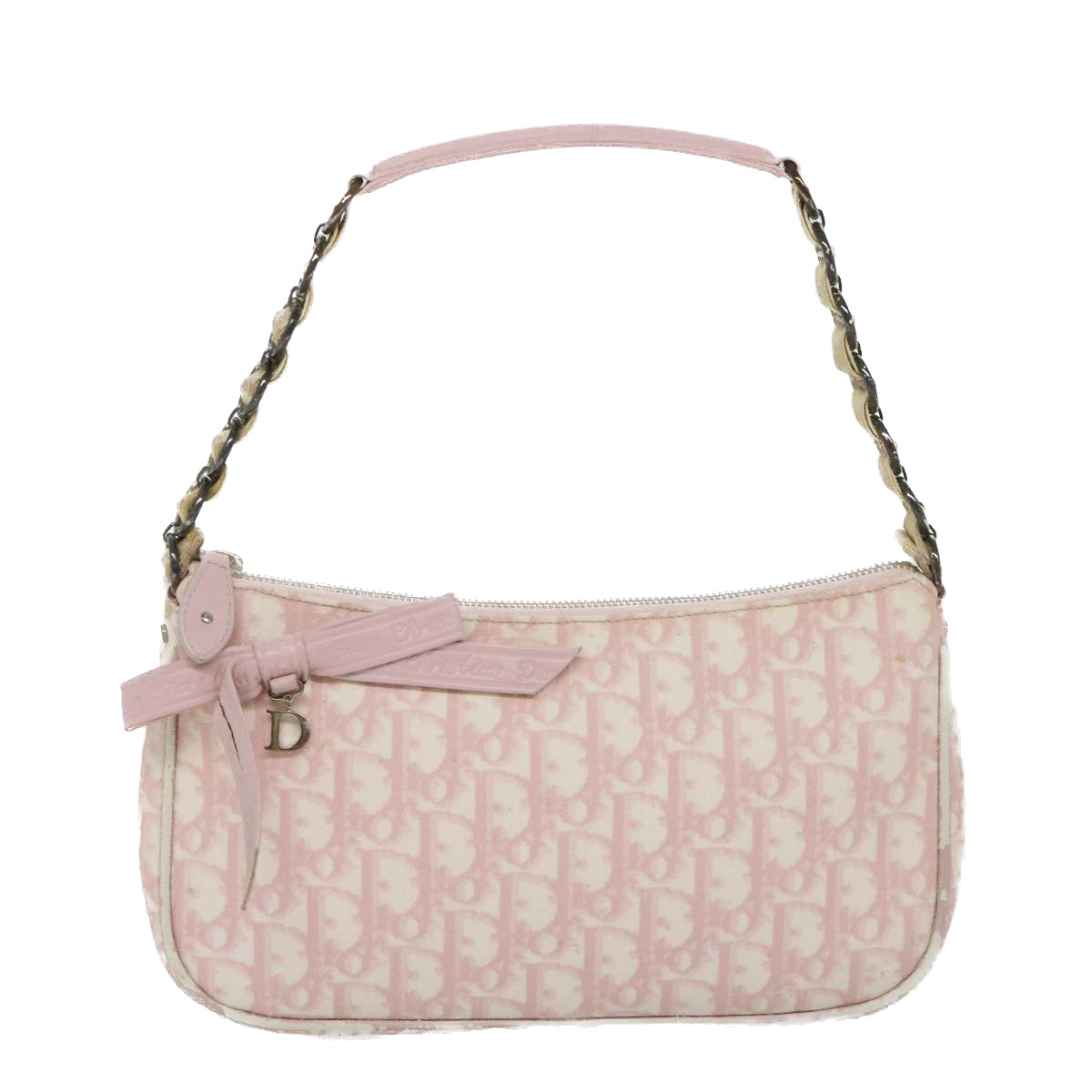 Christian Dior Trotter Canvas Shoulder Bag Pink Auth yk8953