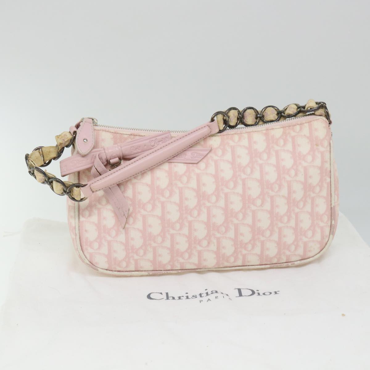 Christian Dior Trotter Canvas Shoulder Bag Pink Auth yk8953