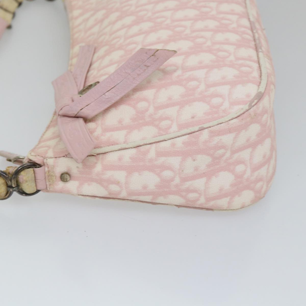 Christian Dior Trotter Canvas Shoulder Bag Pink Auth yk8953