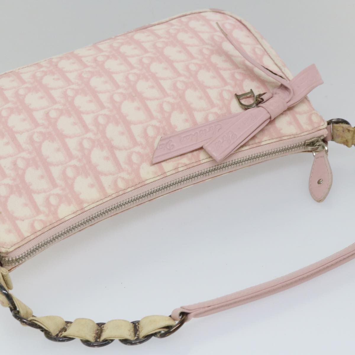 Christian Dior Trotter Canvas Shoulder Bag Pink Auth yk8953