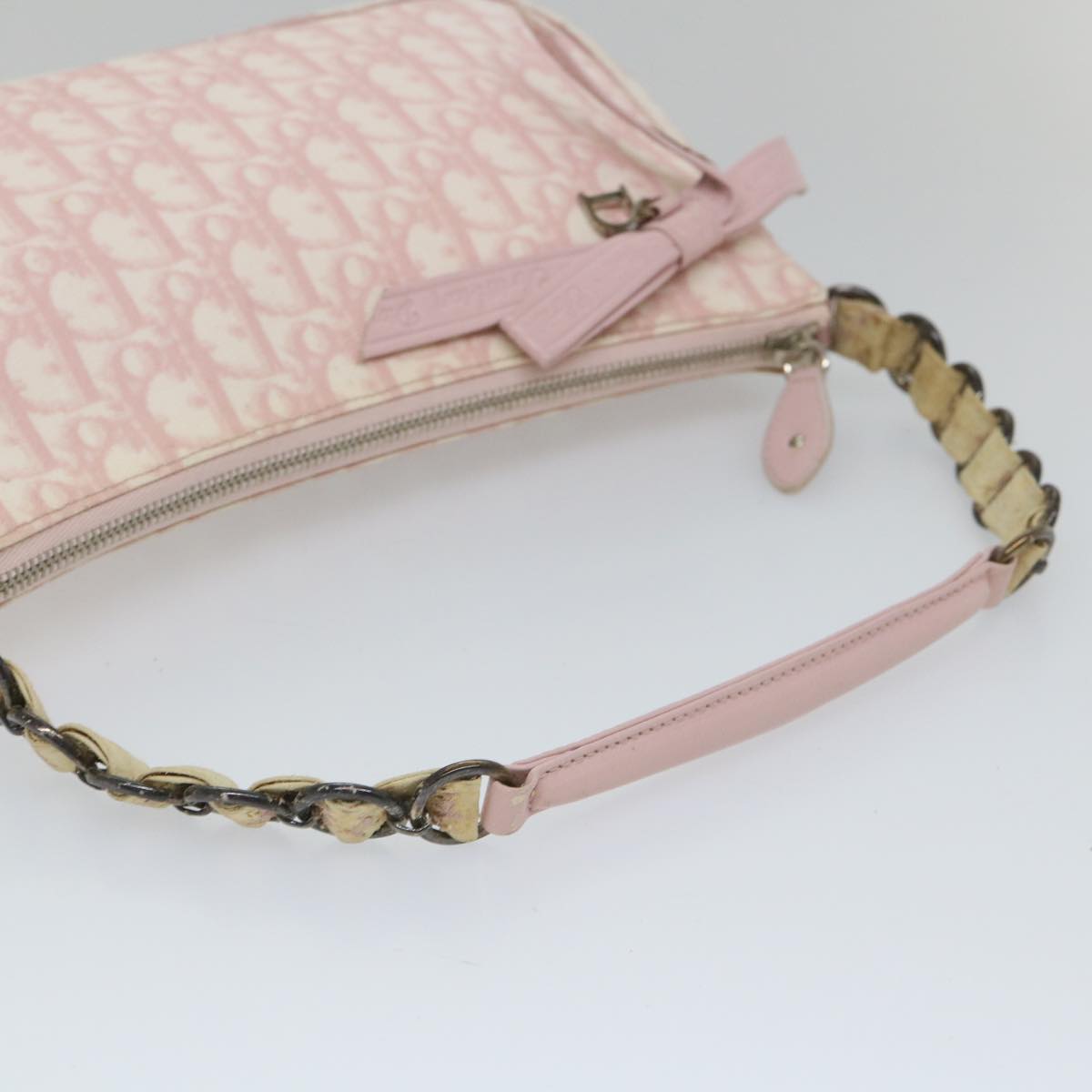 Christian Dior Trotter Canvas Shoulder Bag Pink Auth yk8953