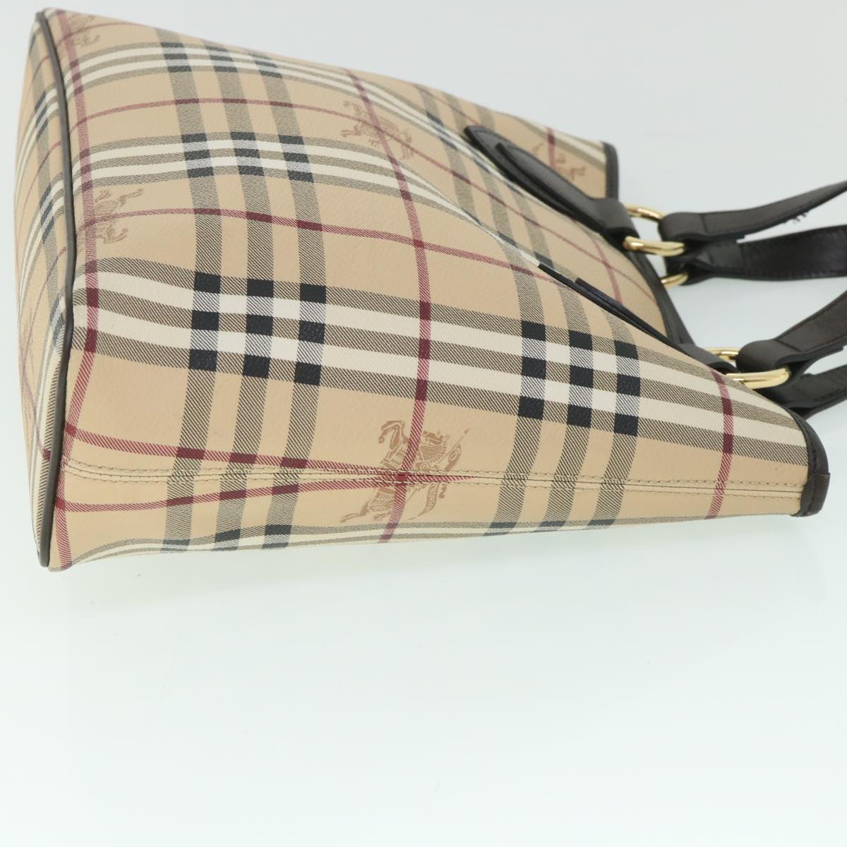 BURBERRY Nova Check Hand Bag PVC Leather Beige Auth yk8975