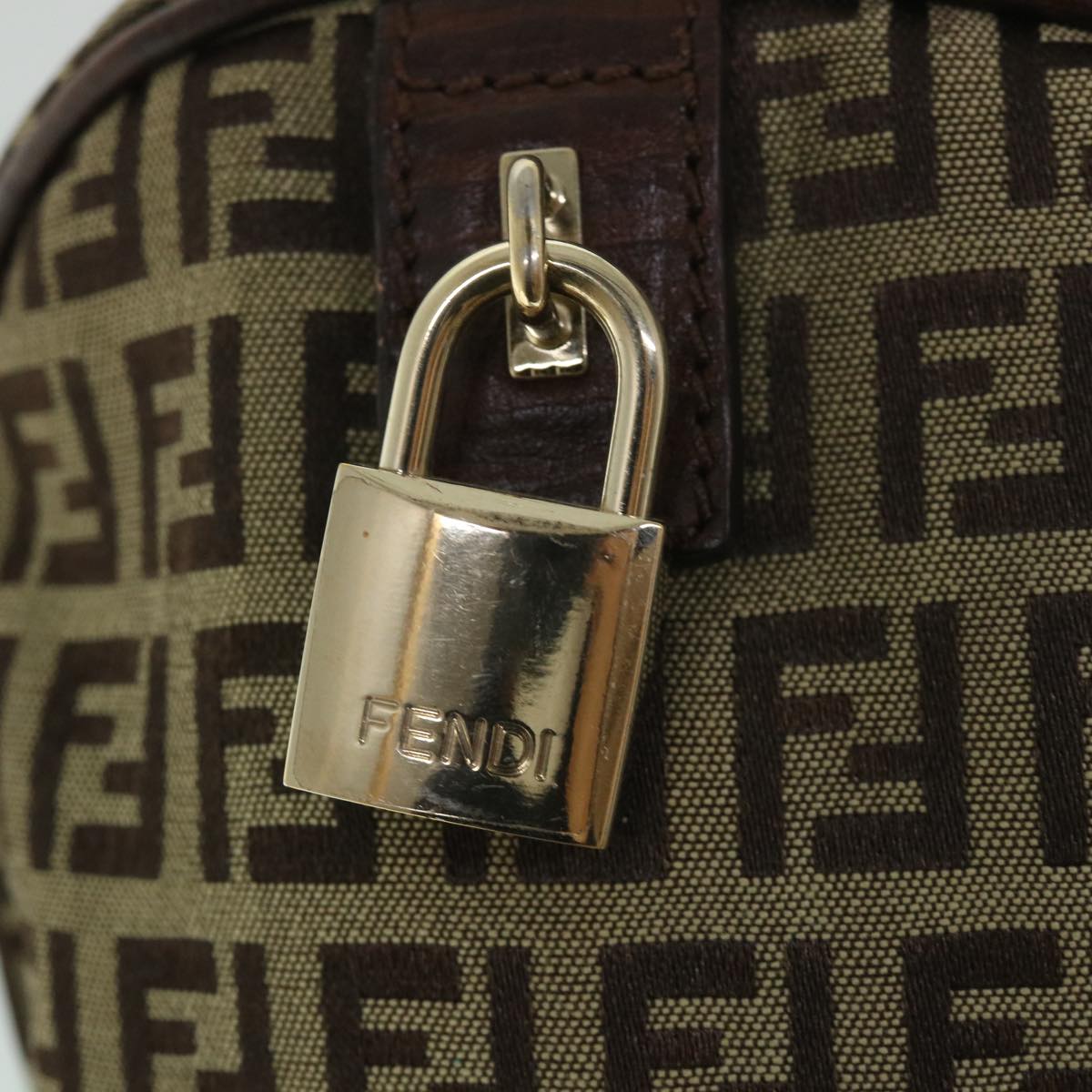 FENDI Zucchino Canvas Boston Bag Leather Beige Auth yk8979