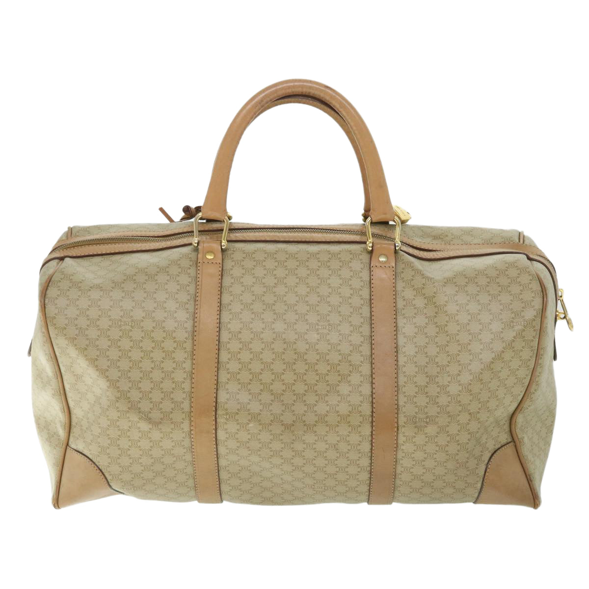 CELINE Macadam Canvas Boston Bag Beige Auth yk8988