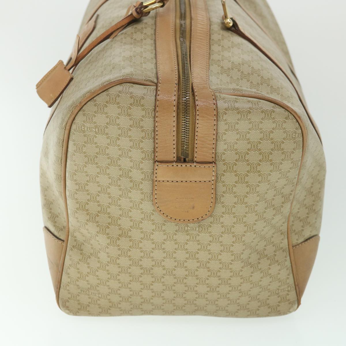 CELINE Macadam Canvas Boston Bag Beige Auth yk8988