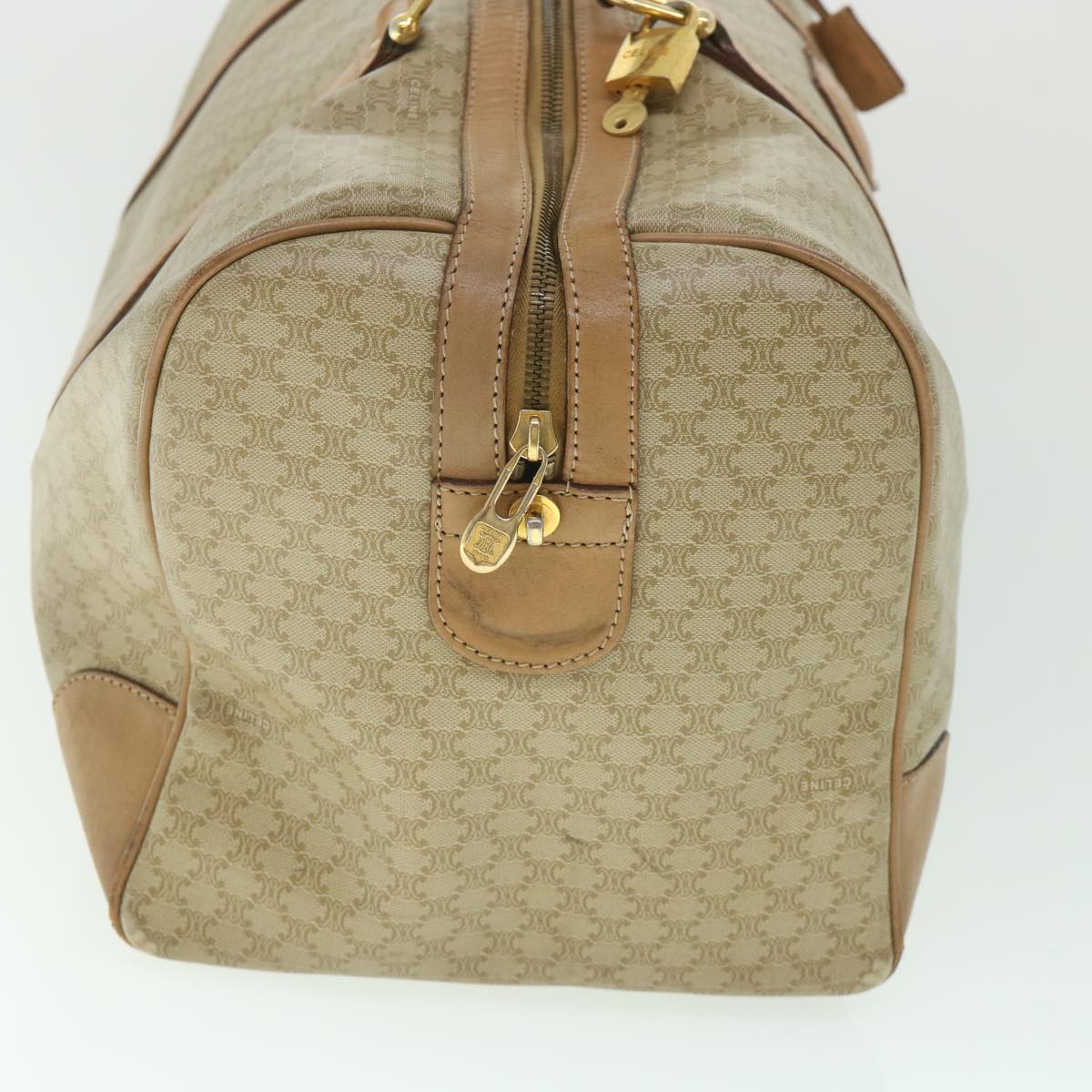 CELINE Macadam Canvas Boston Bag Beige Auth yk8988