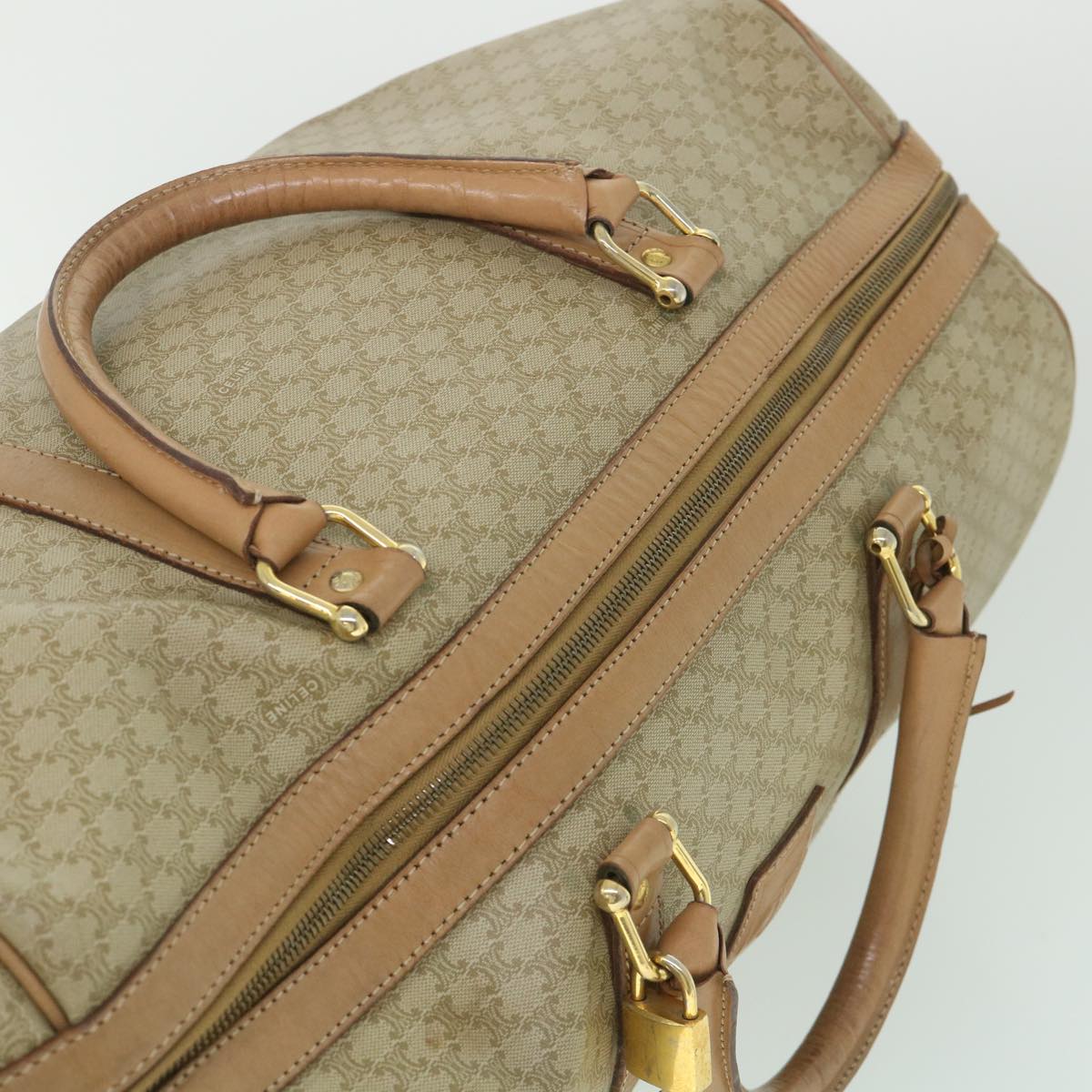 CELINE Macadam Canvas Boston Bag Beige Auth yk8988