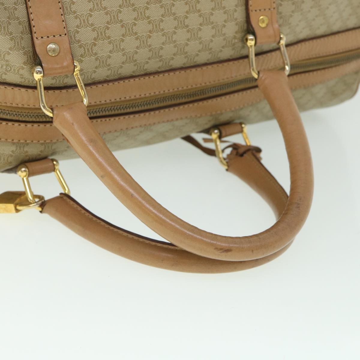 CELINE Macadam Canvas Boston Bag Beige Auth yk8988