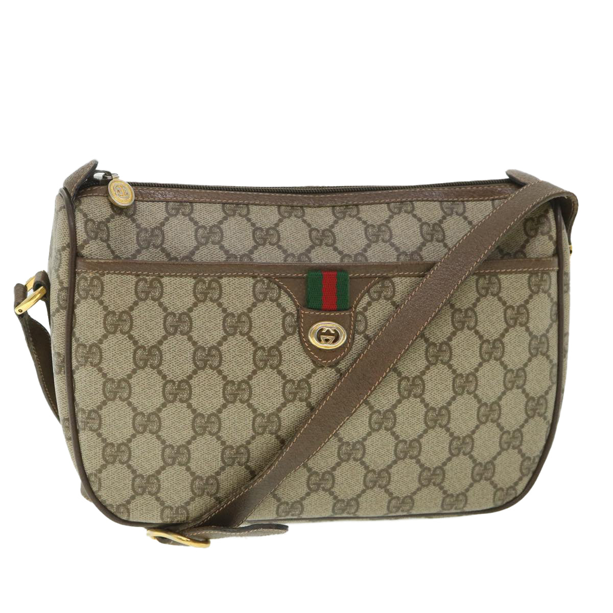 GUCCI GG Supreme Web Sherry Line Shoulder Bag Red Beige 89 02 077 Auth yk8993