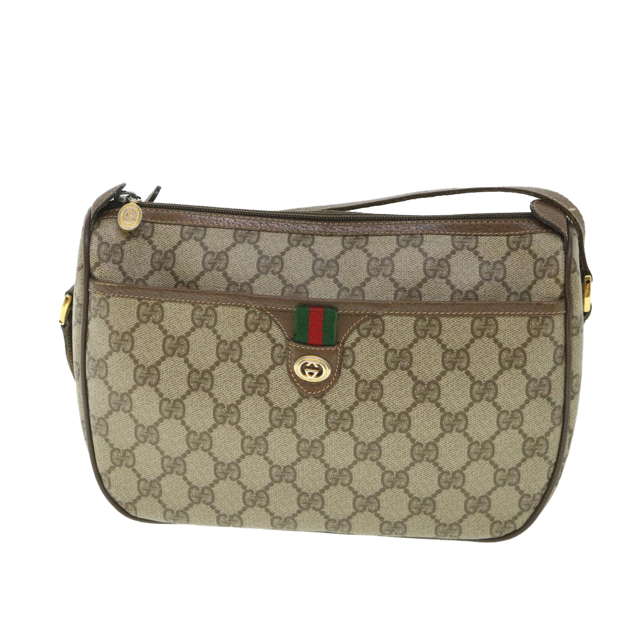 GUCCI GG Supreme Web Sherry Line Shoulder Bag Red Beige 89 02 077 Auth yk8993