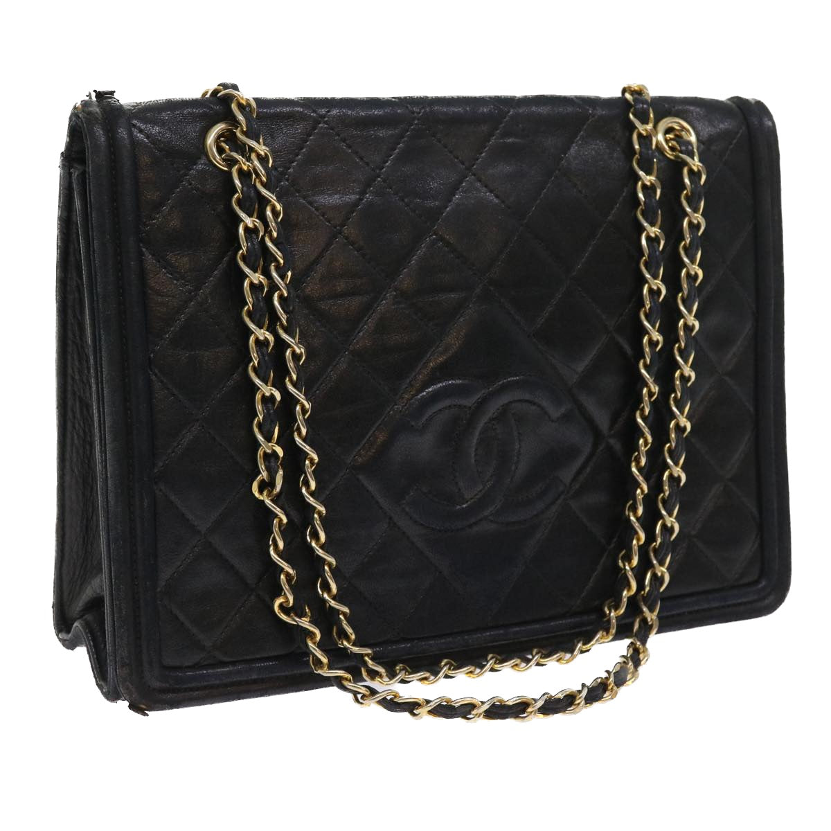 CHANEL Matelasse Chain Shoulder Bag Lamb Skin Black CC Auth yk9017