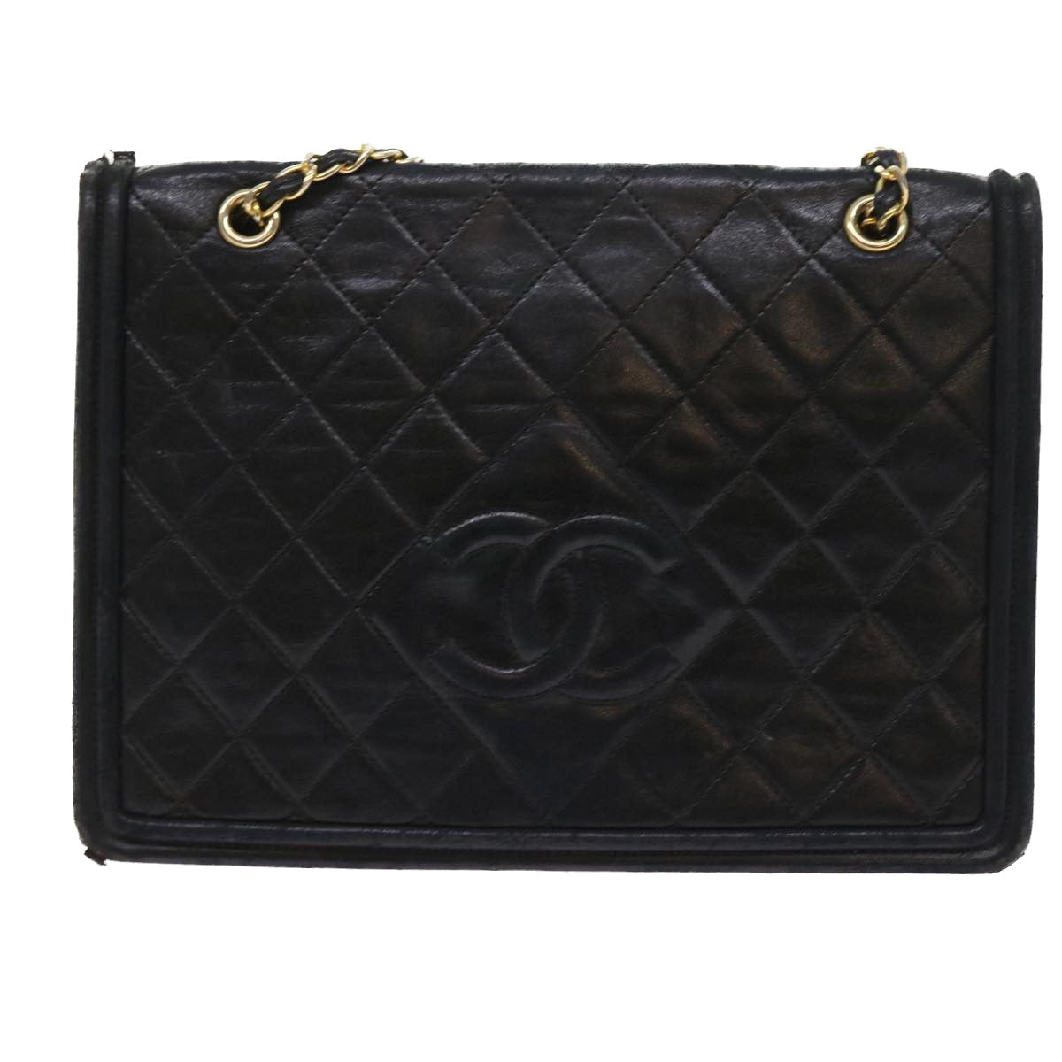 CHANEL Matelasse Chain Shoulder Bag Lamb Skin Black CC Auth yk9017