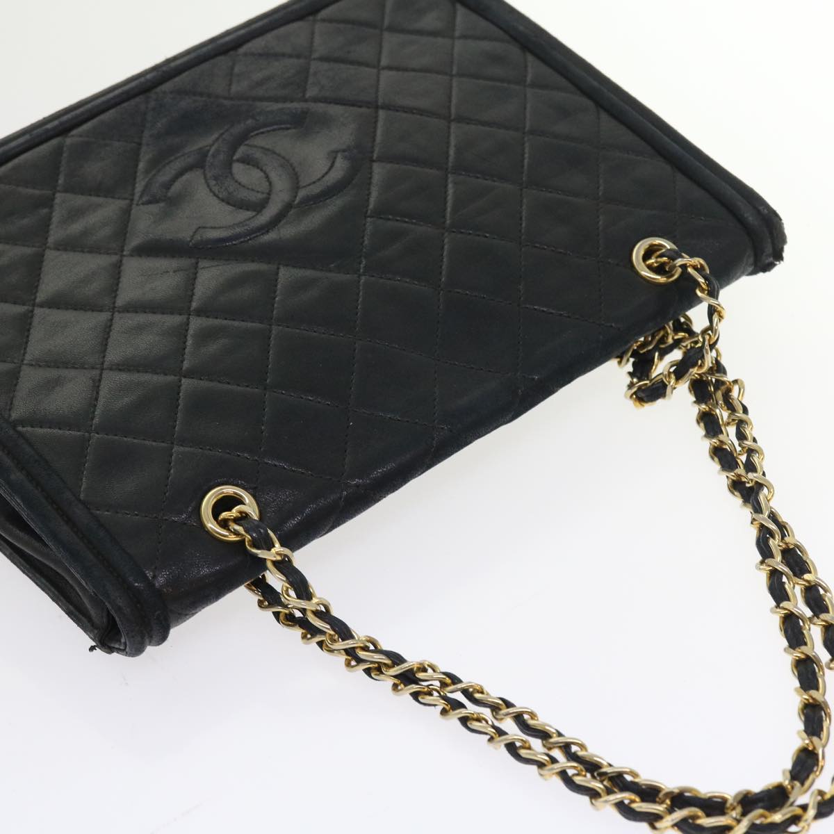 CHANEL Matelasse Chain Shoulder Bag Lamb Skin Black CC Auth yk9017