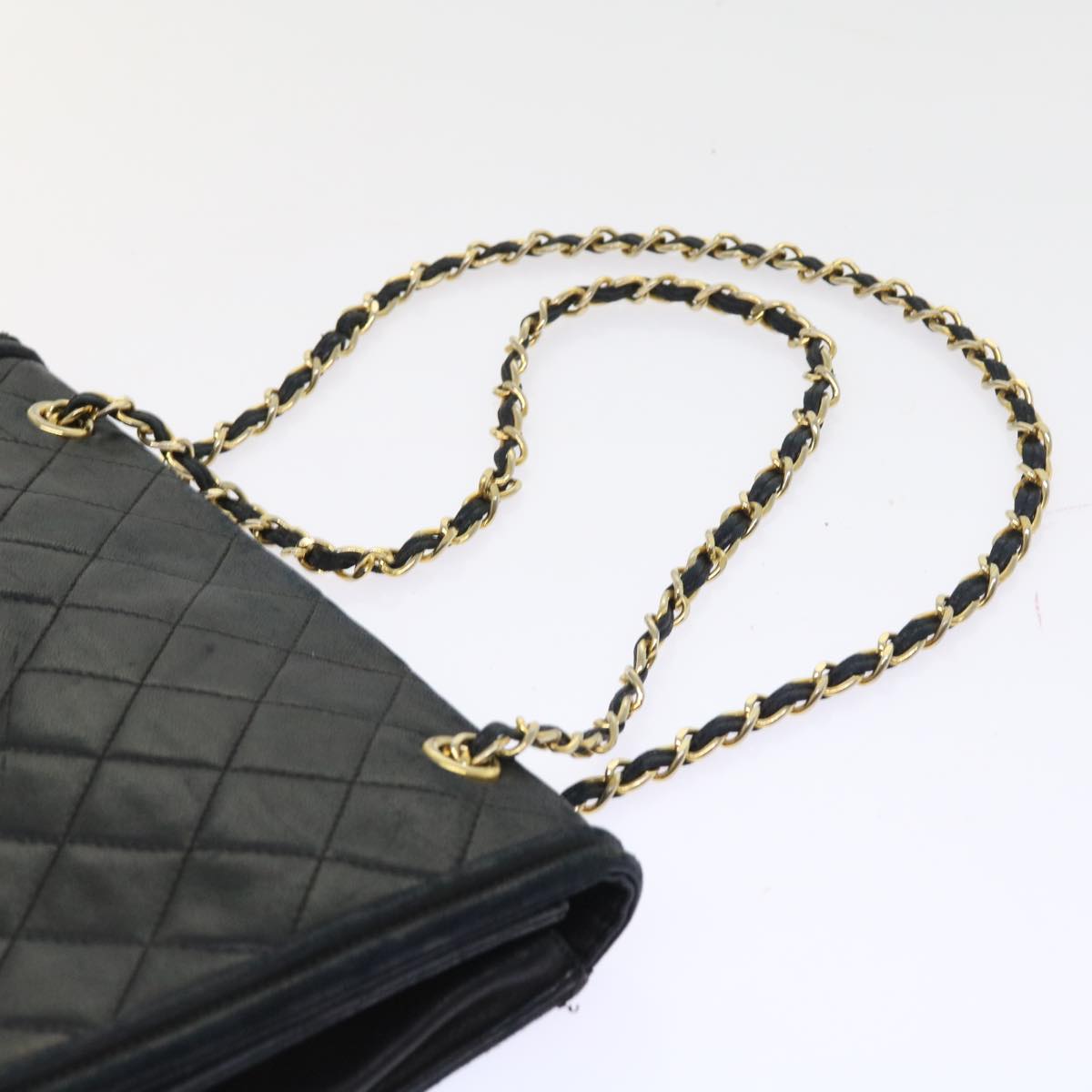 CHANEL Matelasse Chain Shoulder Bag Lamb Skin Black CC Auth yk9017