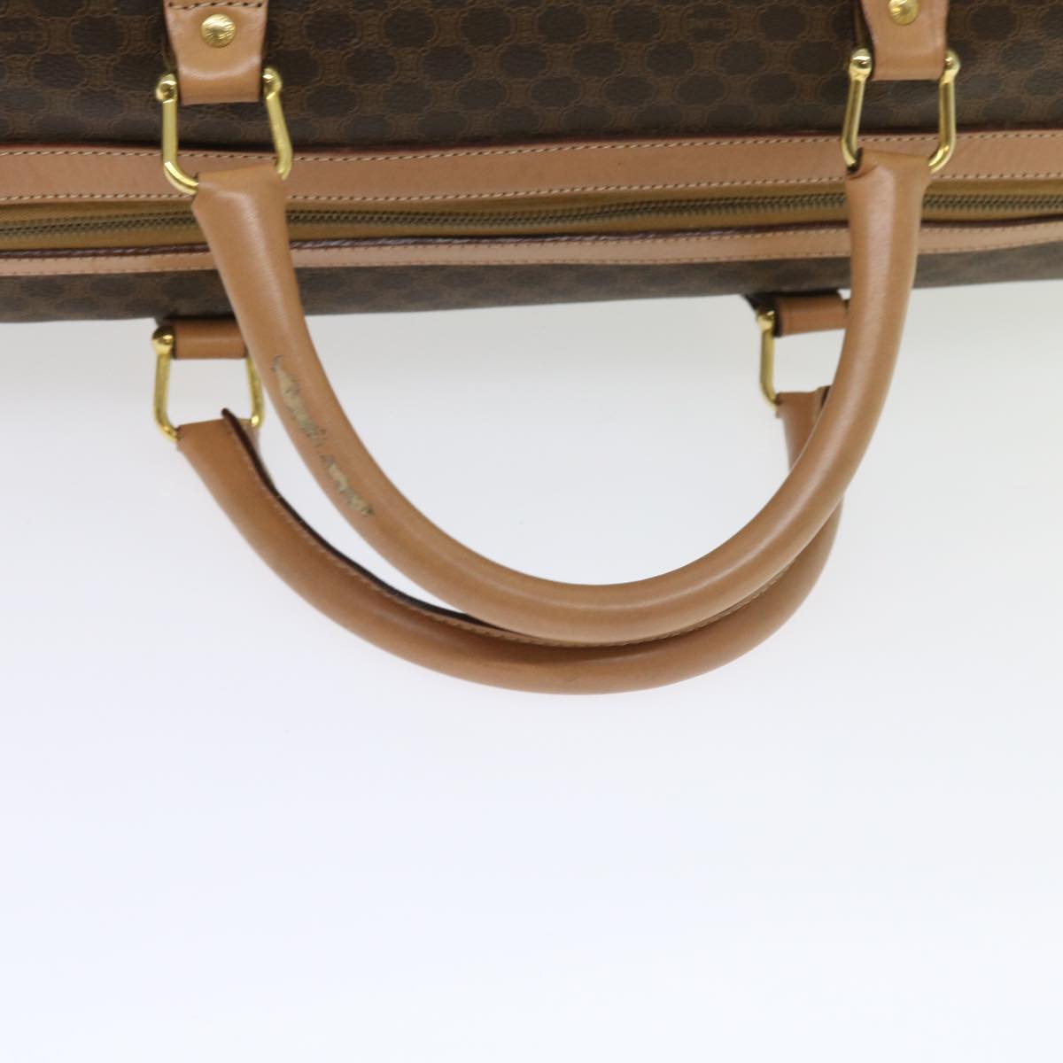 CELINE Macadam Canvas Boston Bag PVC Leather Brown Auth yk9024