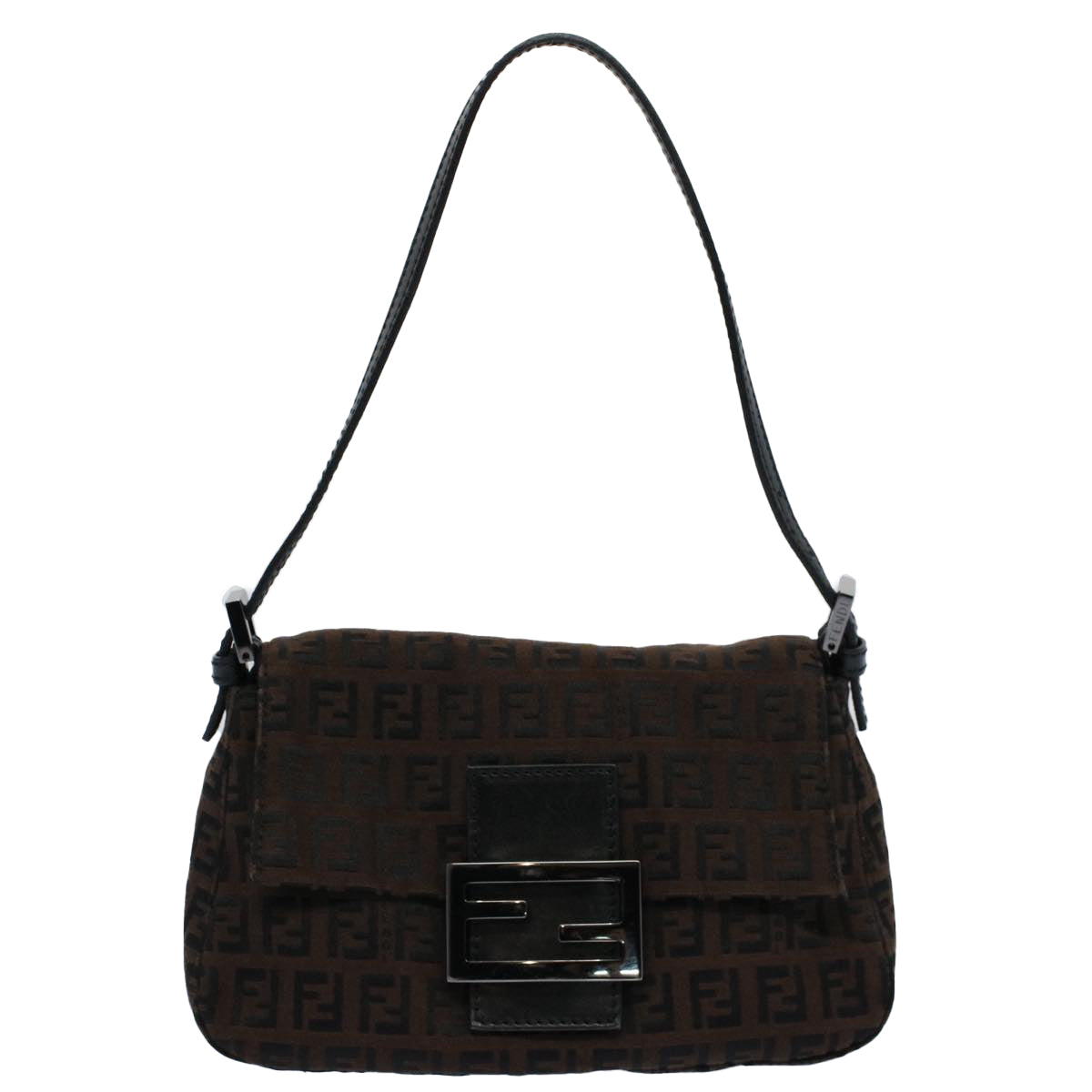 FENDI Zucchino Canvas Mini Mamma Baguette Shoulder Bag Brown Auth yk9034