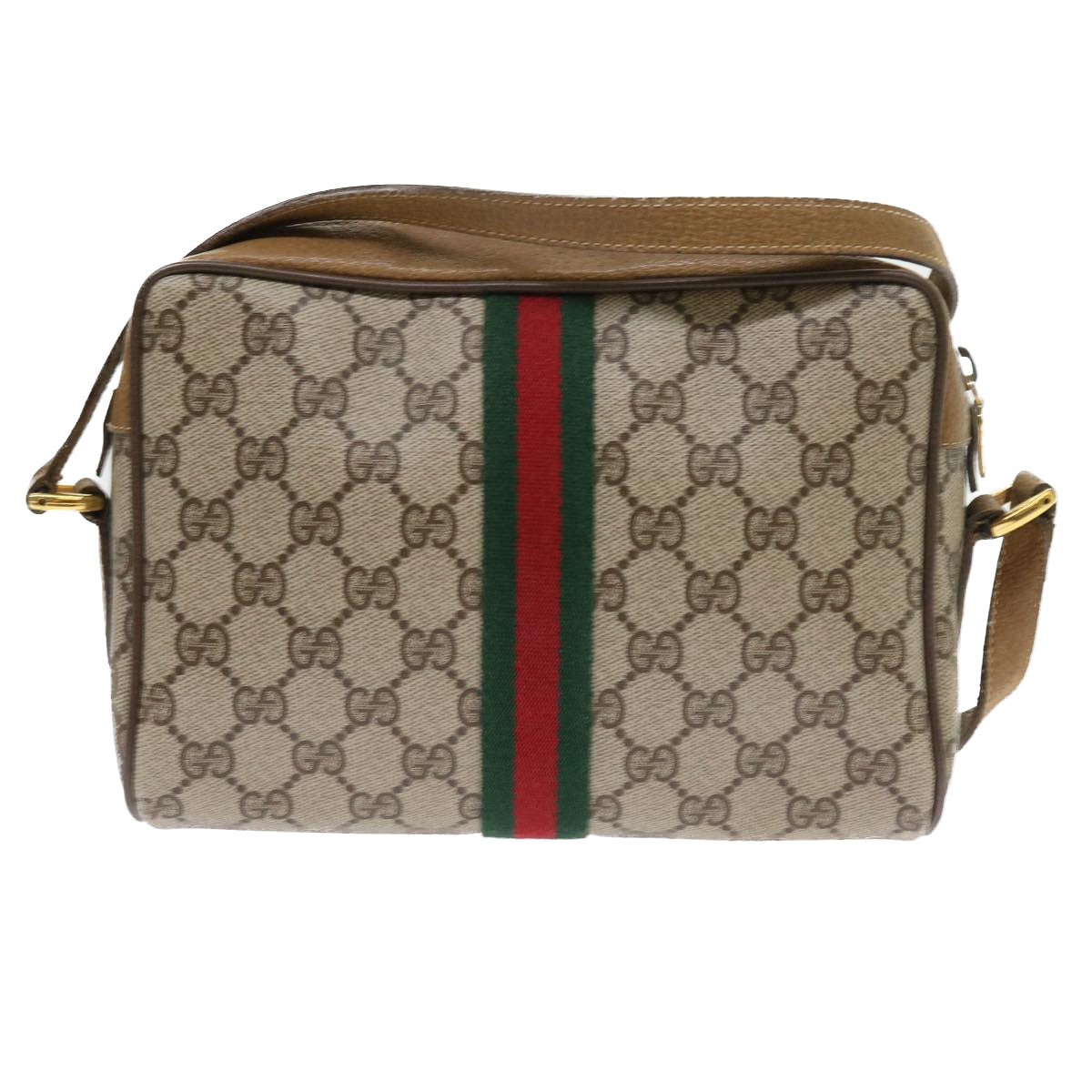 GUCCI GG Supreme Web Sherry Line Shoulder Bag Beige Green 98 02 004 Auth yk9045 - 0