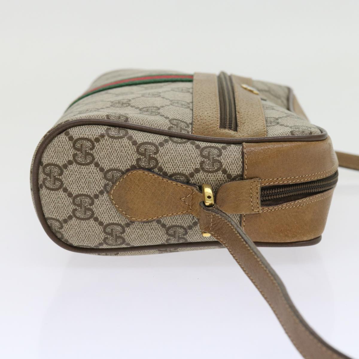 GUCCI GG Supreme Web Sherry Line Shoulder Bag Beige Green 98 02 004 Auth yk9045