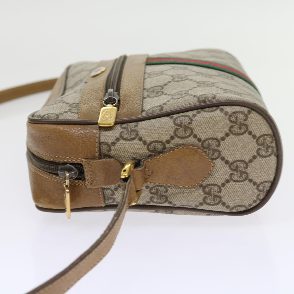 GUCCI GG Supreme Web Sherry Line Shoulder Bag Beige Green 98 02 004 Auth yk9045