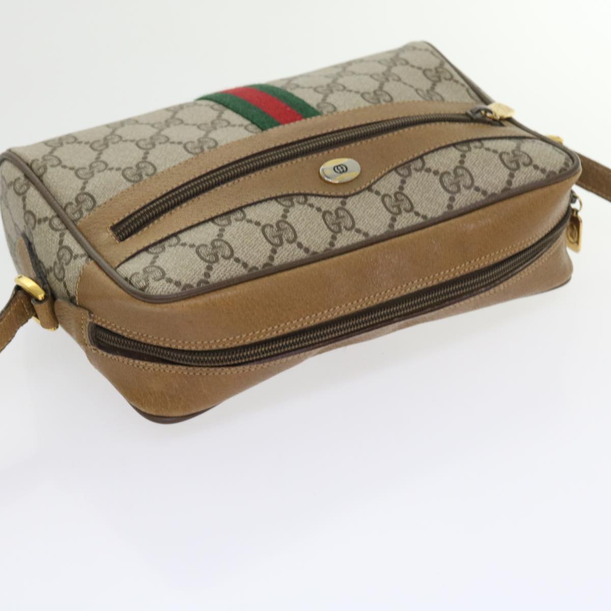 GUCCI GG Supreme Web Sherry Line Shoulder Bag Beige Green 98 02 004 Auth yk9045