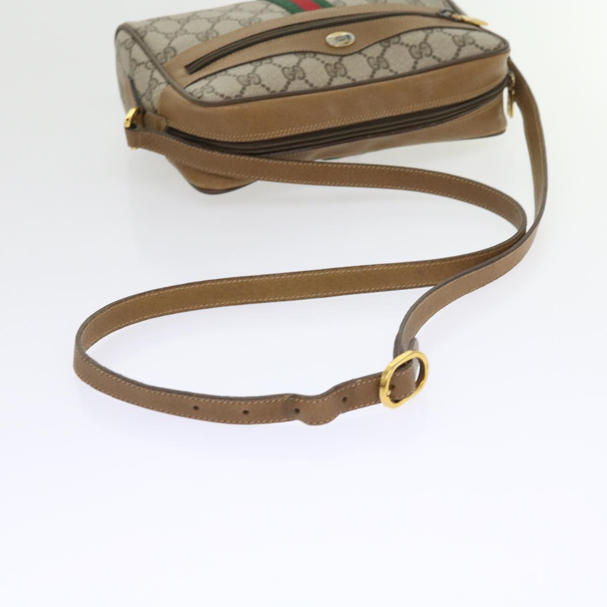 GUCCI GG Supreme Web Sherry Line Shoulder Bag Beige Green 98 02 004 Auth yk9045