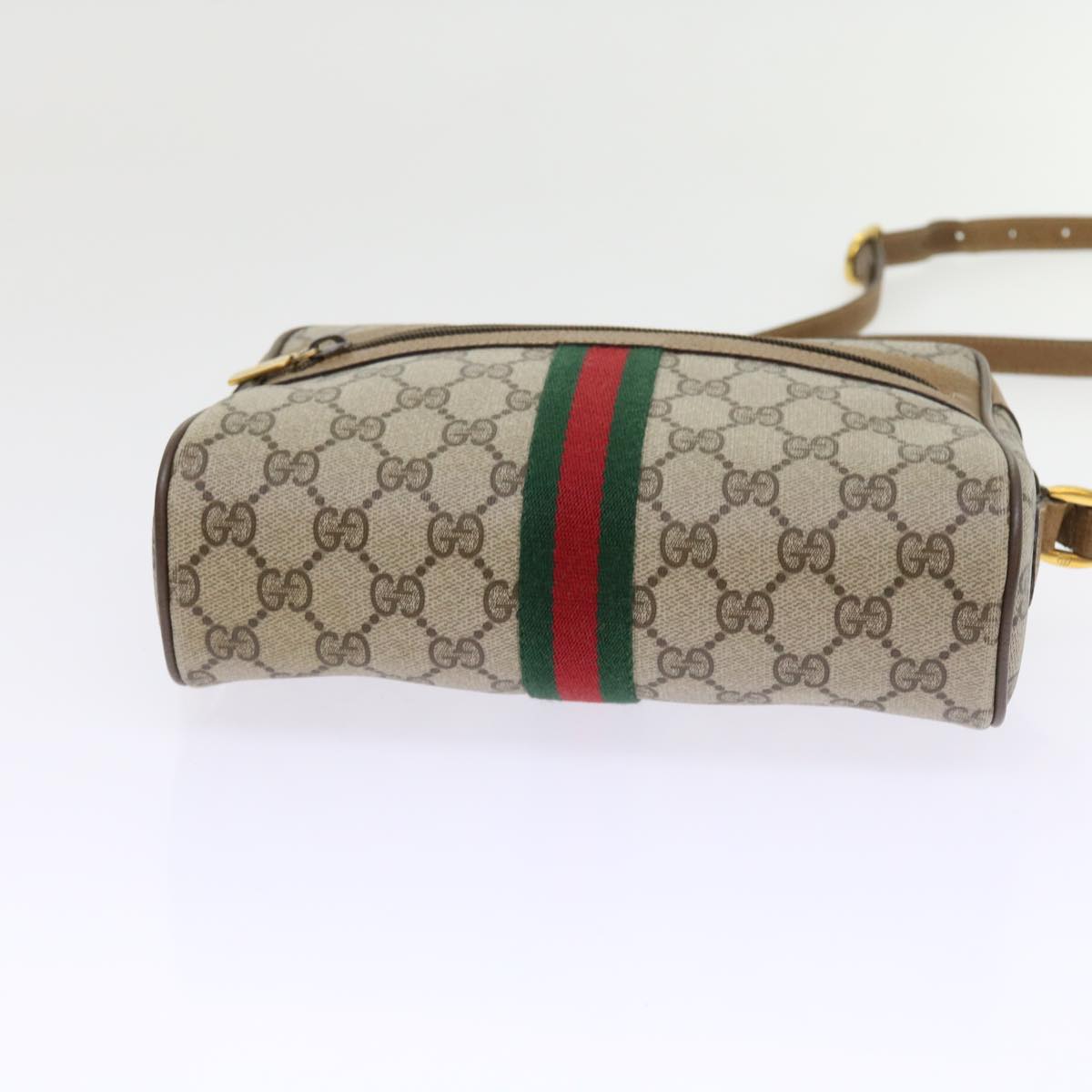 GUCCI GG Supreme Web Sherry Line Shoulder Bag Beige Green 98 02 004 Auth yk9045