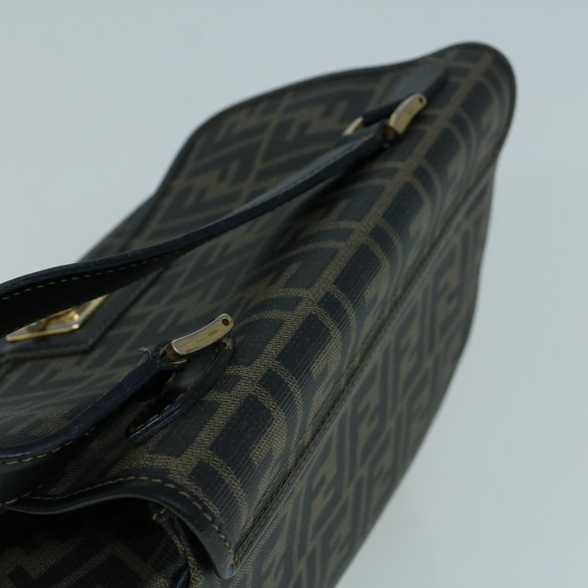 FENDI Zucca Canvas Shoulder Bag Coated Canvas Brown Black Auth yk9059