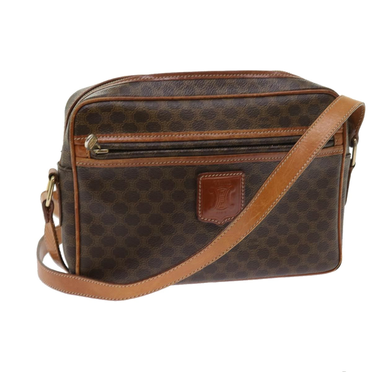 CELINE Macadam Canvas Shoulder Bag PVC Leather Brown Auth yk9063