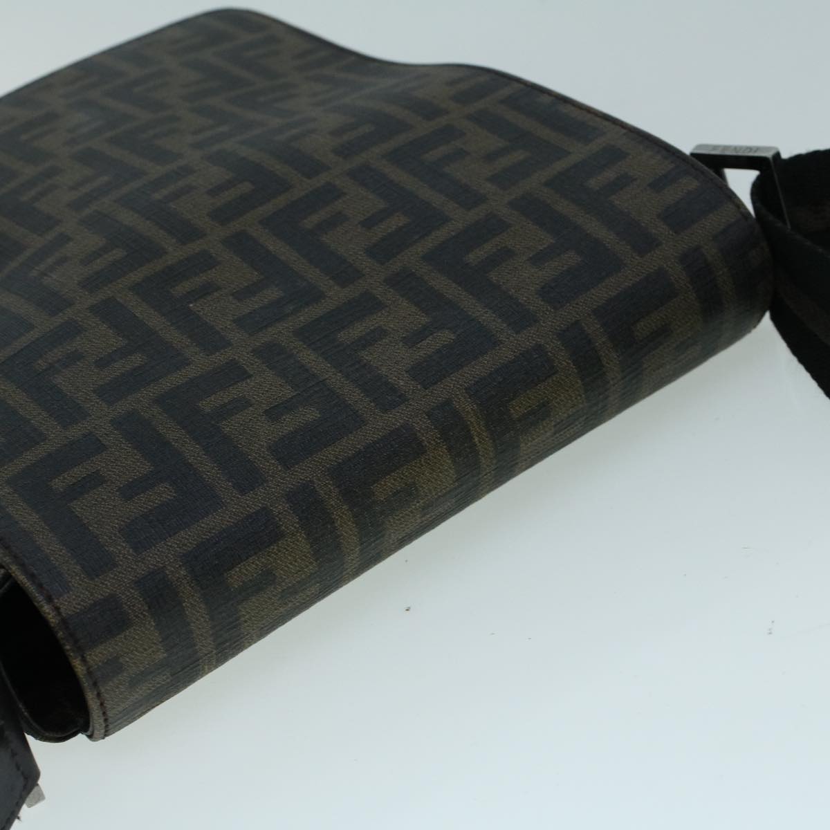 FENDI Zucca Canvas Shoulder Bag Black Brown Auth yk9104