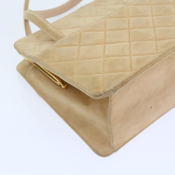 CHANEL Gamaguchi Hand Bag Suede Beige CC Auth yk9125