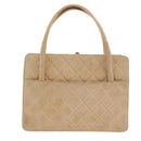 CHANEL Gamaguchi Hand Bag Suede Beige CC Auth yk9125-2