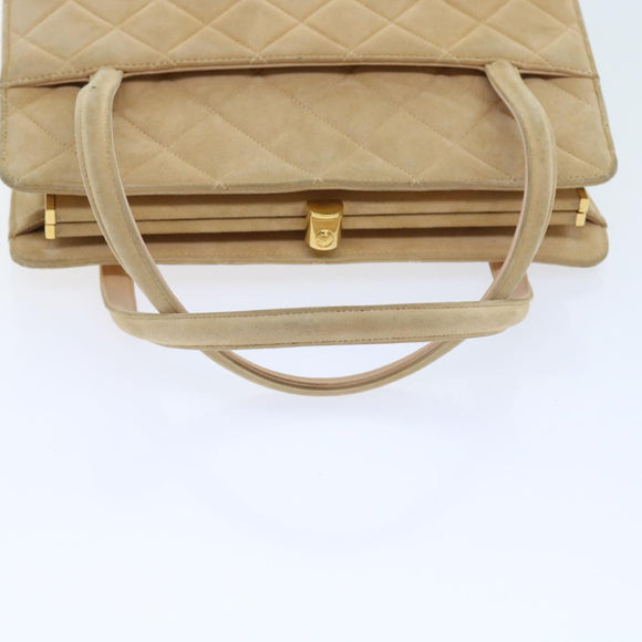 CHANEL Gamaguchi Hand Bag Suede Beige CC Auth yk9125