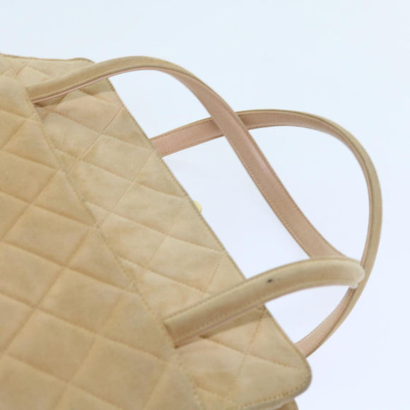 CHANEL Gamaguchi Hand Bag Suede Beige CC Auth yk9125