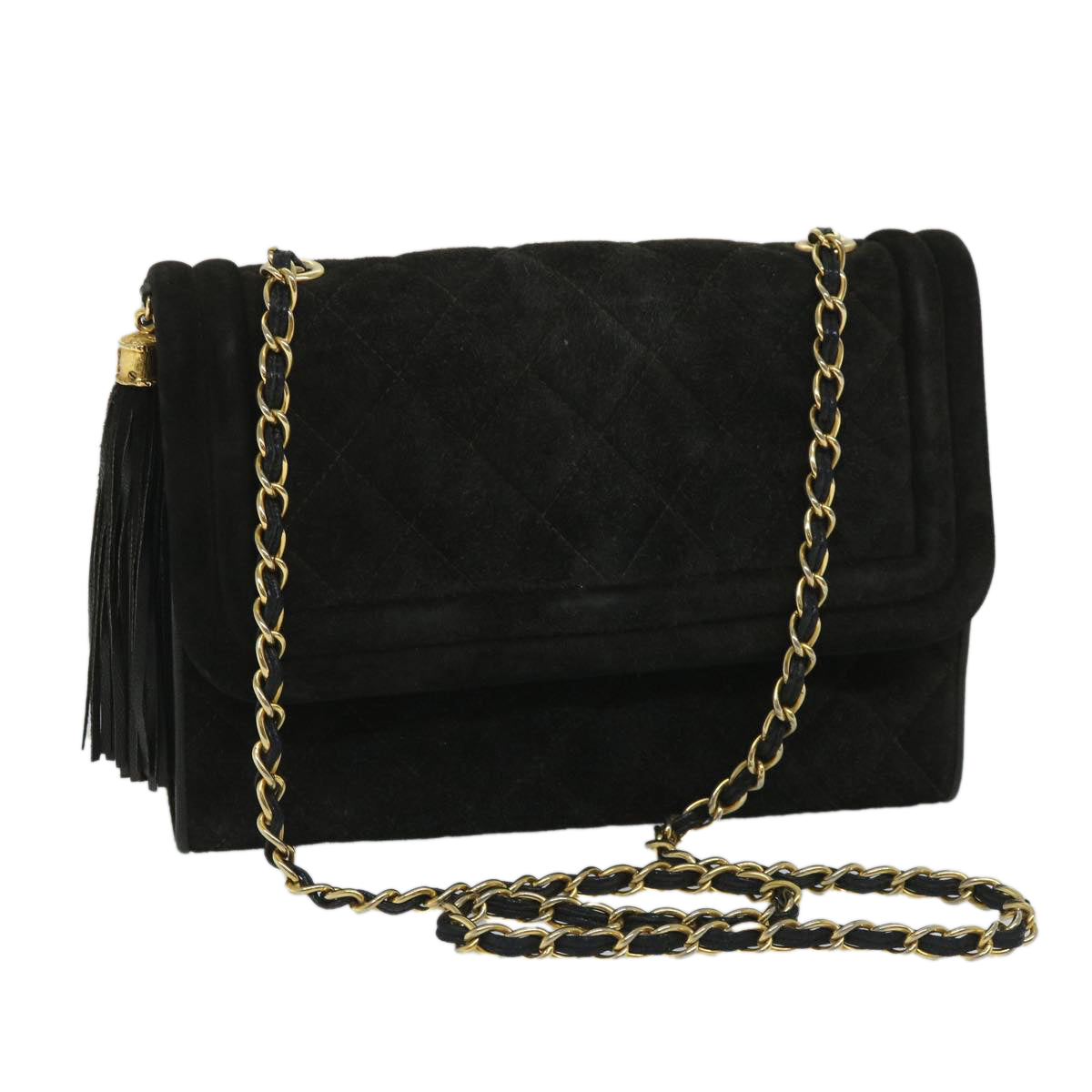 CHANEL Matelasse Chain Shoulder Bag Suede Black CC Auth yk9129