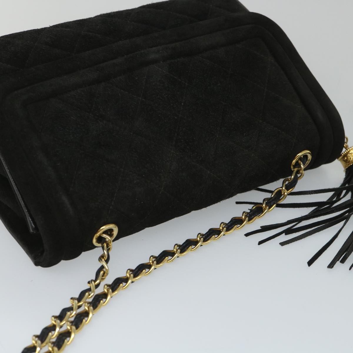 CHANEL Matelasse Chain Shoulder Bag Suede Black CC Auth yk9129