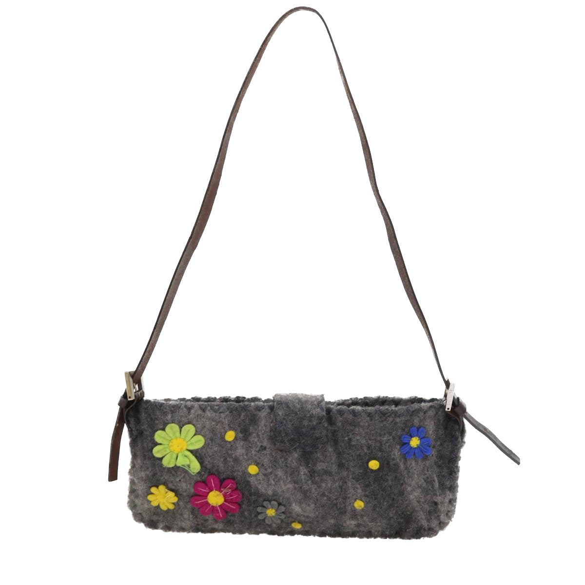 FENDI Flower Mamma Baguette Shoulder Bag Wool Multicolor Auth yk9152 - 0