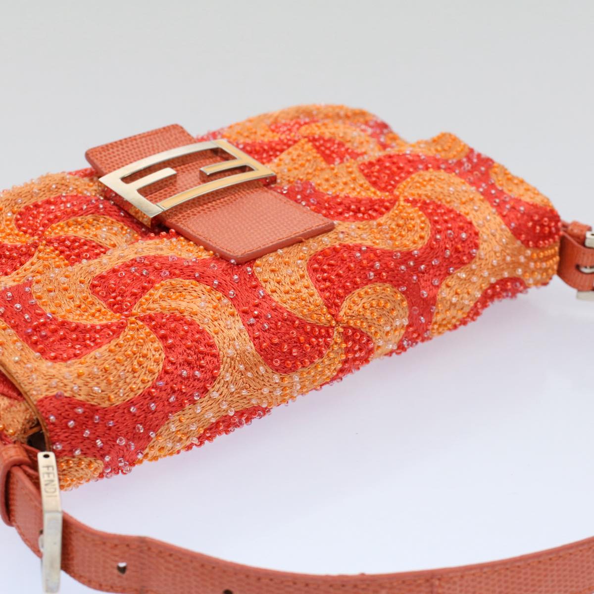 FENDI Mamma Baguette Shoulder Bag Beads Orange 2454 26424 018 Auth yk9167