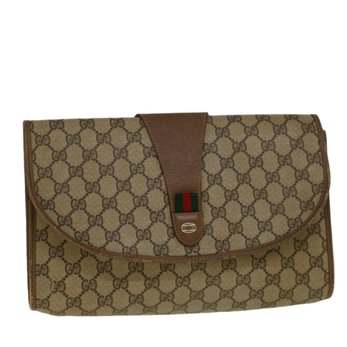 GUCCI GG Supreme Web Sherry Line Clutch Bag Beige Red 89 01 031 Auth yk9173