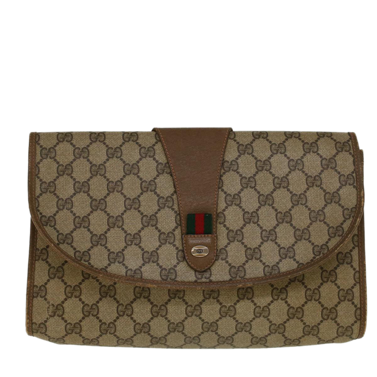 GUCCI GG Supreme Web Sherry Line Clutch Bag Beige Red 89 01 031 Auth yk9173 - 0