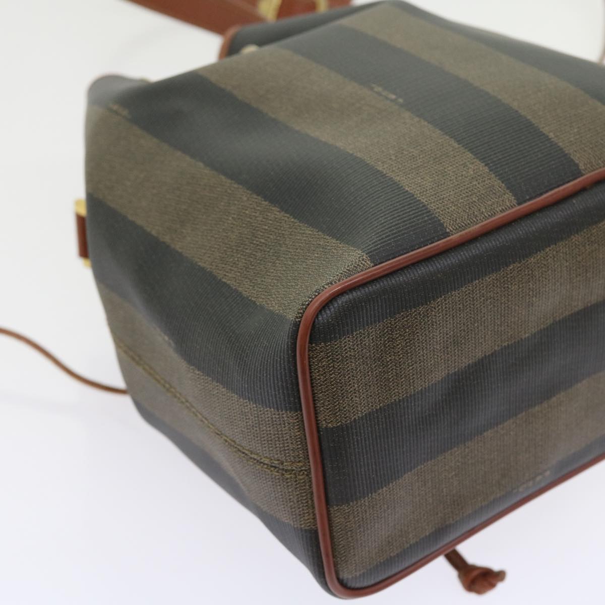 FENDI Pecan Canvas Shoulder Bag Black Brown Auth yk9185