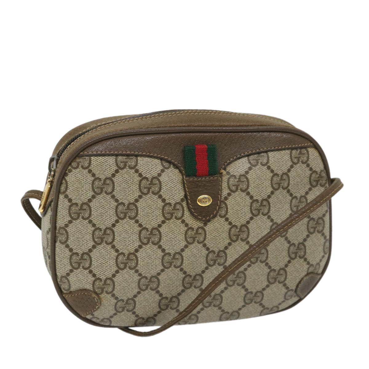 GUCCI GG Supreme Web Sherry Line Shoulder Bag Red Beige 89 02 066 Auth yk9197